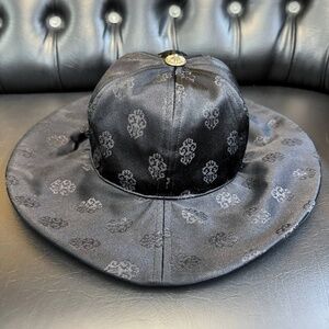 Brand New Chrome Hearts Satin Monogram Bucket Hat Black Silver Cross Top Button